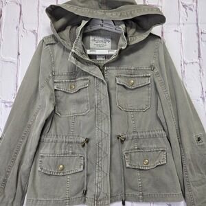 American Rag Cie Womens Olive Green Utility Field Jacket Hooded Cotton Size M